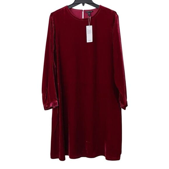 Eileen Fisher Red Velvet Silk Blend Dress Women’s Large Long Sleeve NWT $348 - Picture 14 of 16